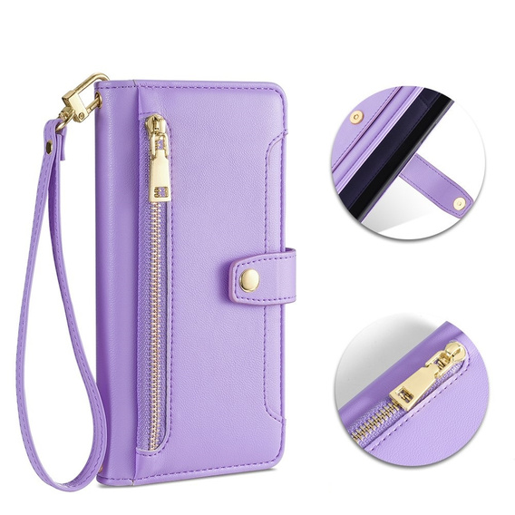 Θήκη με πτερύγιο για iPhone 14 Pro, Wallet Zipper Pocket, μωβ