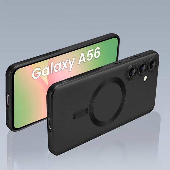 Θήκη για Samsung Galaxy A56, ColorMag, για MagSafe, μαύρη + γυαλί 9H, μετριασμένο
