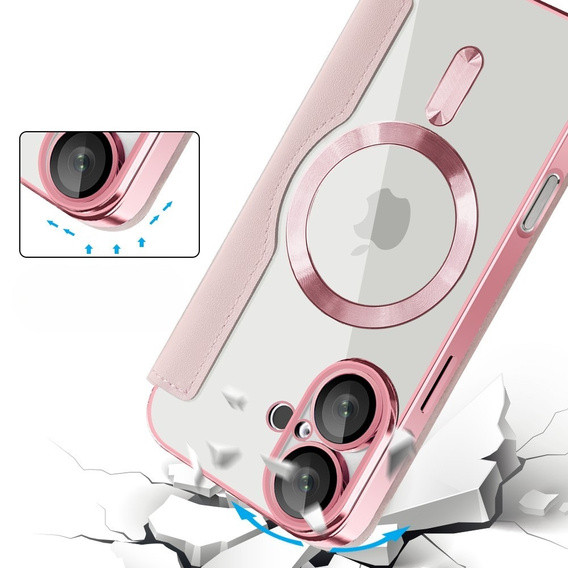 Θήκη με πτερύγιο για iPhone 16, RFID Wallet MagSafe CamShield, ροζ