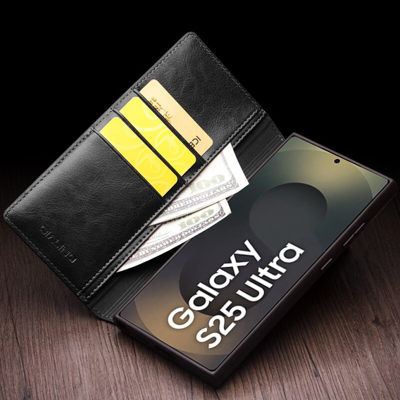 θήκη flip για Samsung Galaxy S25 Ultra, QIALINO Leather Wallet, μαύρη