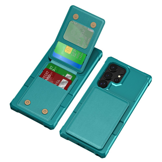 Θήκη για Samsung Galaxy S25 Ultra, Card Holder Kickstand, πράσινη