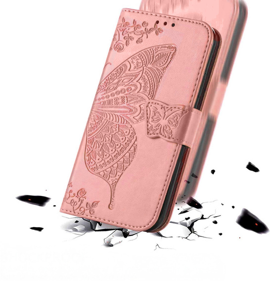 Θήκη με πτερύγιο για Realme C71, Butterfly, ροζ rose gold