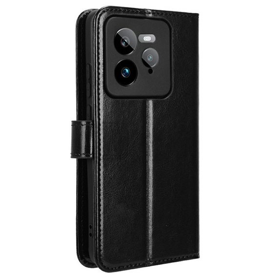 Θήκη με πτερύγιο για Realme GT 7 Pro, Crazy Horse Wallet, μαύρη
