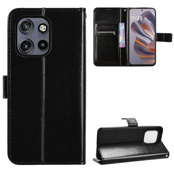 Θήκη με πτερύγιο για Motorola Edge 50 Neo, Crazy Horse Wallet, μαύρη