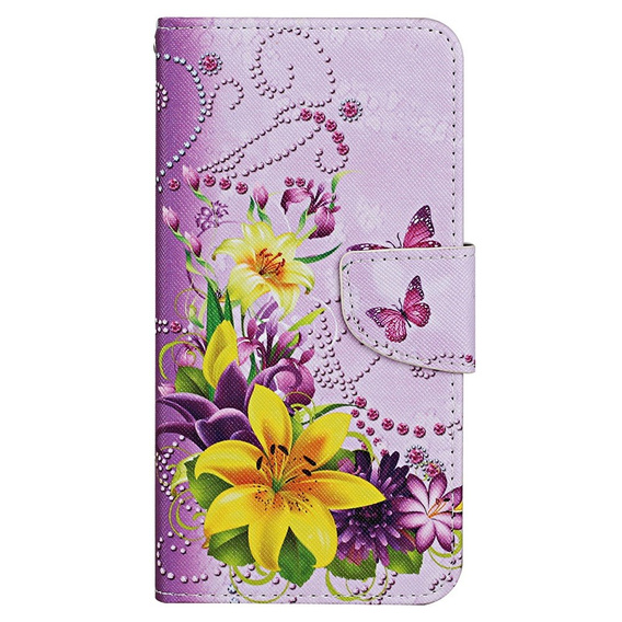 Θήκη με πτερύγιο για Xiaomi Redmi 13C / Poco C65, Wallet, Flowers and Butterflies, μοβ