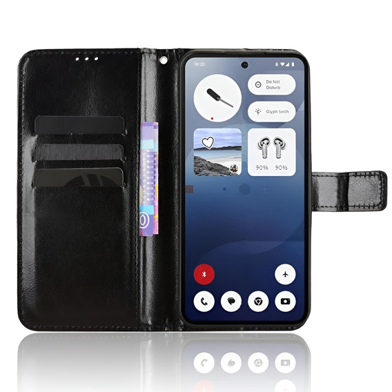 Θήκη με πτερύγιο για Nothing Phone 3 5G, Crazy Horse Wallet, μαύρη