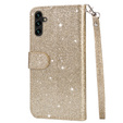 Θήκη με πτερύγιο για Samsung Galaxy A55, Wallet Zipper Pocket Glittery, χρυσή