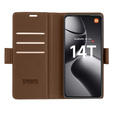 Θήκη για Xiaomi 14T Pro, ERBORD Glossy Litchi, πορτοφόλι με πτερύγιο, καφέ