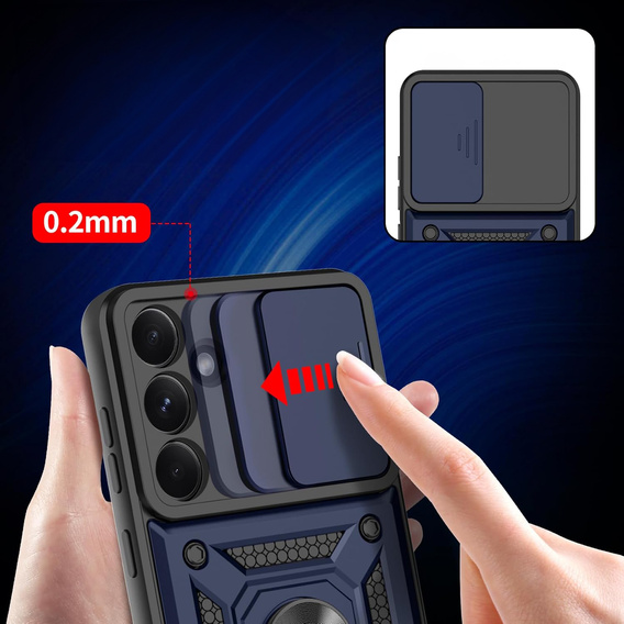 Θωρακισμένη θήκη για Samsung Galaxy A56, CamShield Slide, μπλε + Μετριασμένο γυαλί 9H