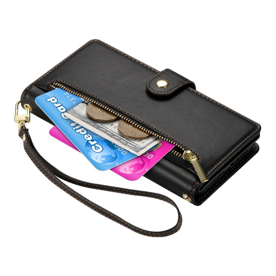 Θήκη με πτερύγιο για Samsung Galaxy S25 Edge, Wallet Zipper Pocket, μαύρη