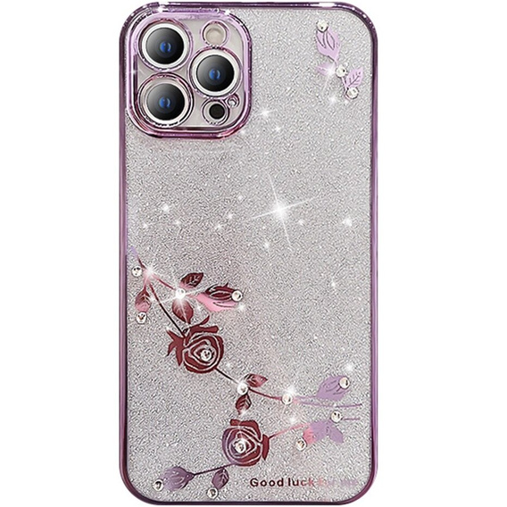 Θήκη για iPhone 14 Pro, Glitter Flower, μωβ