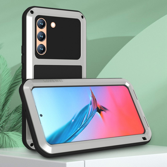 Love Mei Θήκη για Samsung Galaxy S22, armored with glass, ασημένια