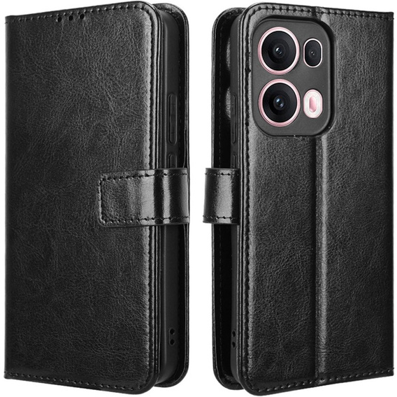 Θήκη με πτερύγιο για Oppo Reno 13 Pro, Crazy Horse Wallet, μαύρη