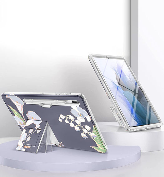 Θήκη για Samsung Galaxy Tab S7 FE, Suritch Full Body Flowers, γκρι