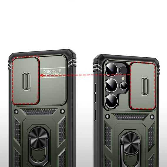 Θήκη για Samsung Galaxy S25 Ultra, KickStand Camera Lens, σκούρα πράσινη