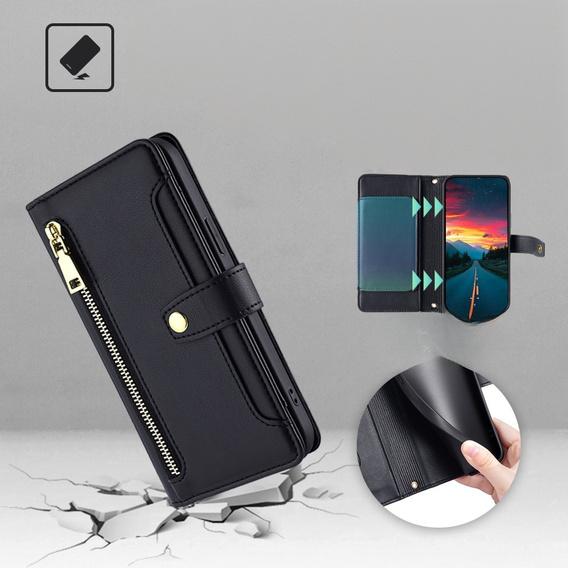 Θήκη με πτερύγιο για Realme 14 Pro 5G, Wallet Zipper Pocket, μαύρη