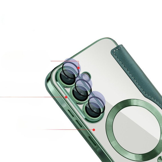 Θήκη με πτερύγιο για Samsung Galaxy A56, RFID Wallet MagSafe CamShield, πράσινη
