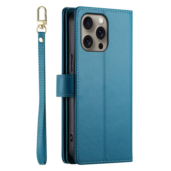 Θήκη με πτερύγιο για iPhone 16 Pro, Wallet Zipper Pocket, μπλε