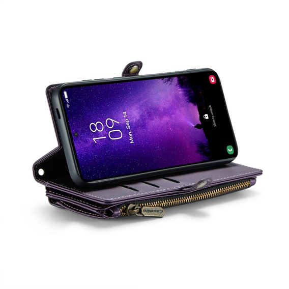θήκη CASEME για Samsung Galaxy S24 FE, RFID Leather Wallet, με λουράκι ώμου, μωβ