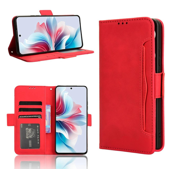 Θήκη με πτερύγιο για Oppo Reno 11F 5G, Card Slot, κόκκινη
