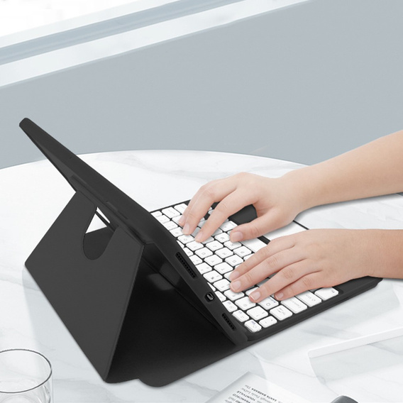 Θήκη + πληκτρολόγιο iPad 7/8/9 10.2 2021 / 2019 / 2020, Touchpad Pen Slot, μαύρη