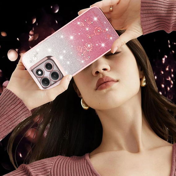 Θήκη για Motorola Moto G86 5G, Glitter Flower, ροζ rose gold
