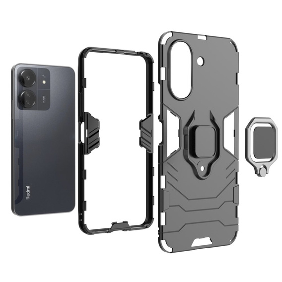 Θήκη για Xiaomi Redmi 13C / Poco C65, Kickstand Ring, μαύρη