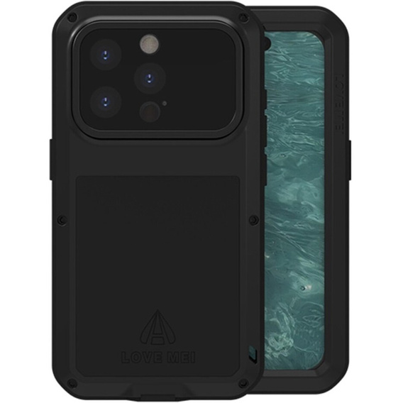 Love Mei Θήκη για iPhone 15 Pro, armored with glass, μαύρη