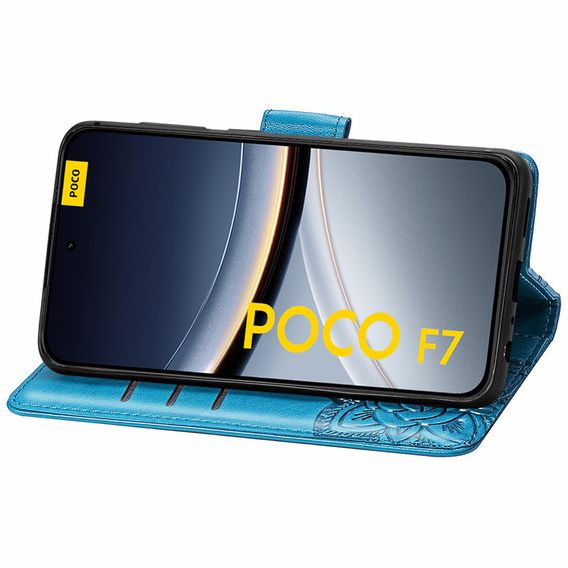 Θήκη με πτερύγιο για Xiaomi Poco F7, Butterfly, μπλε