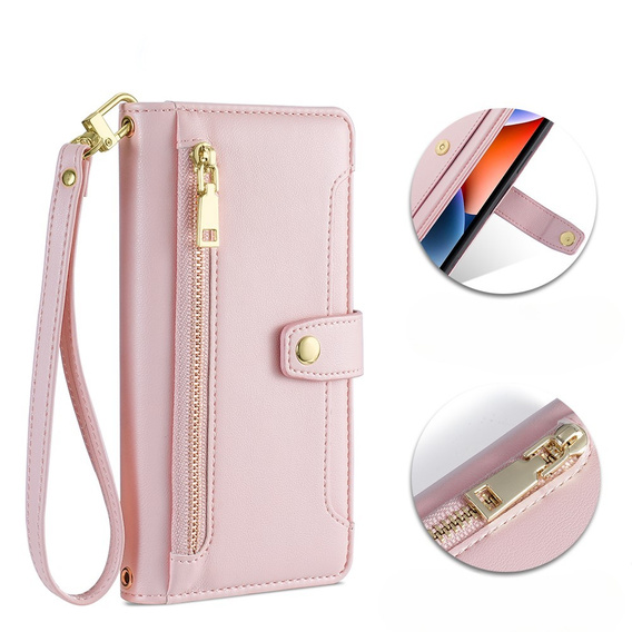 Θήκη με πτερύγιο για Realme 14 Pro+ 5G, Wallet Zipper Pocket, ροζ
