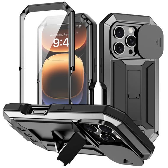 Θήκη για iPhone 16 Pro, R-JUST CamShield Slide, θωρακισμένη, μαύρη