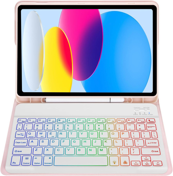 Θήκη με φωτιζόμενο πληκτρολόγιο bluetooth για iPad 10.9 2022 (10 gen.), ροζ