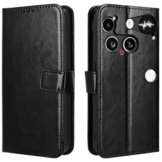 Θήκη με πτερύγιο για Nothing Phone 3 5G, Crazy Horse Wallet, μαύρη