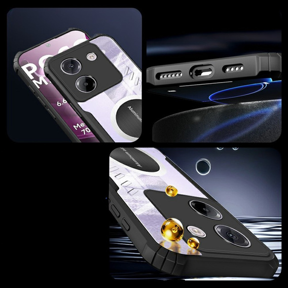 Θήκη για Xiaomi Poco M7 Pro 5G, με μαγνητική πλάκα, διαφανής / μαύρη