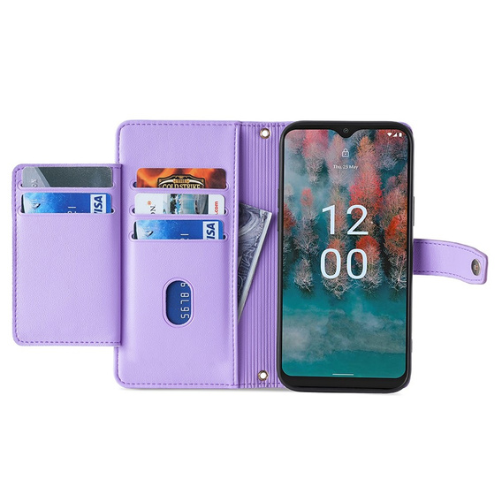 Θήκη με πτερύγιο για Nokia G42, Wallet Zipper Pocket, μωβ