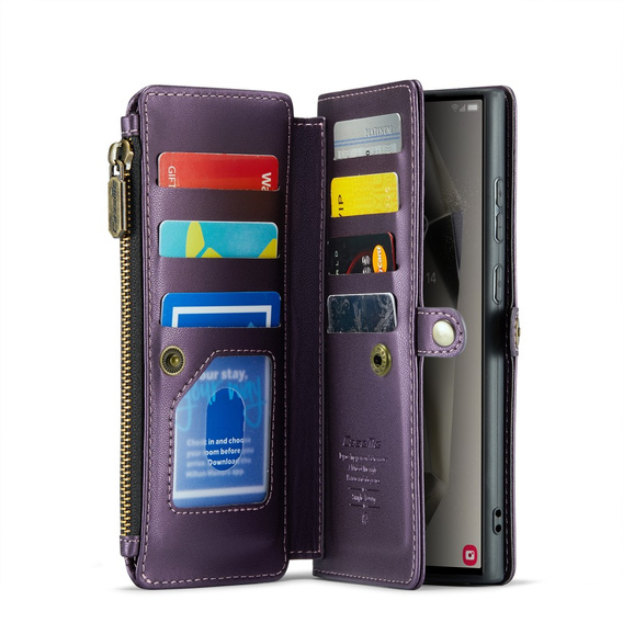 θήκη CASEME για Samsung Galaxy S25 Ultra, RFID Leather Wallet, με λουράκι ώμου, μωβ