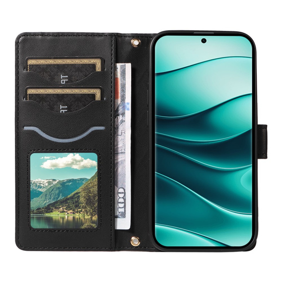 θήκη πτερύγιο για Xiaomi Redmi Note 14 Pro 5G / Xiaomi Redmi Note 14 Pro+ 5G / Xiaomi Poco X7 5G, Rhombus Crossbody Leather, μαύρη