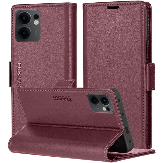 Θήκη για Oppo Reno 13F / Oppo Reno 13FS, ERBORD Glossy Litchi, πορτοφόλι με πτερύγιο, κόκκινη