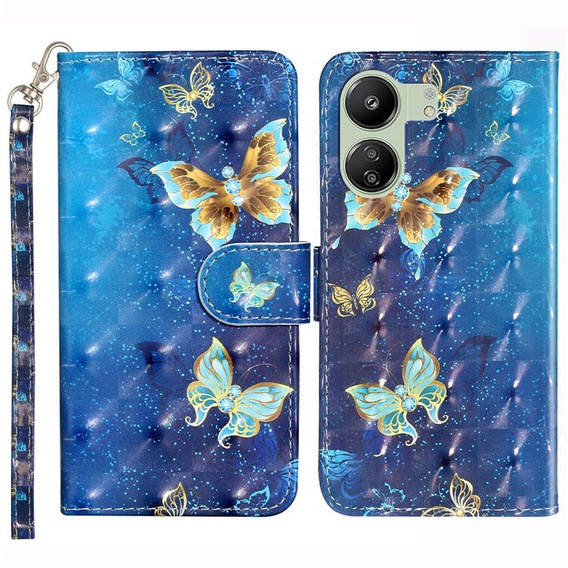 Θήκη με πτερύγιο για Xiaomi Redmi 13C / Poco C65, Wallet, Butterflies μπλε