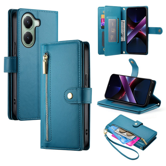 Θήκη με πτερύγιο για Xiaomi Poco X7 Pro 5G, Wallet Zipper Pocket, μπλε