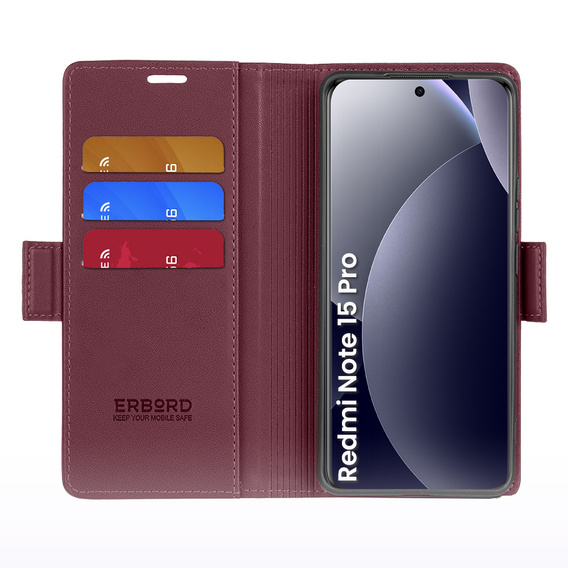 Θήκη με καπάκι ERBORD Glossy Litchi για Xiaomi Redmi Note 15 Pro 4G