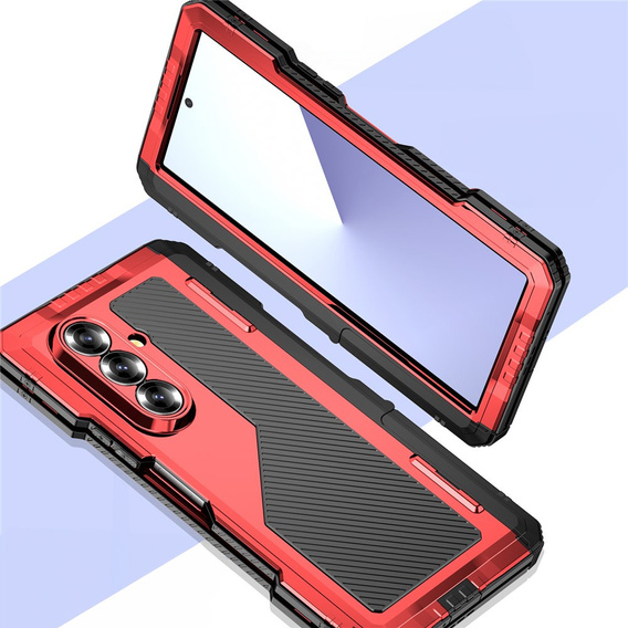 Θωρακισμένη θήκη για Samsung Galaxy Z Fold6 5G, αλουμίνιο, με βάση στήριξης και χώρο για γραφίδα, μαύρη