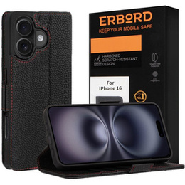 Θήκη για iPhone 16, ERBORD Vintage, πορτοφόλι με πτερύγιο, μαύρη
