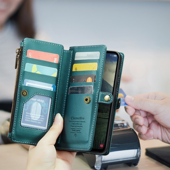 θήκη CASEME για Samsung Galaxy A56 5G, RFID Leather Wallet, με λουράκι ώμου, πράσινη