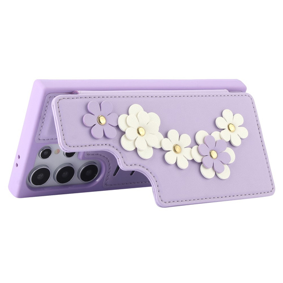 θήκη για Samsung Galaxy S25 Ultra, Leather Flower Card Slot, μωβ