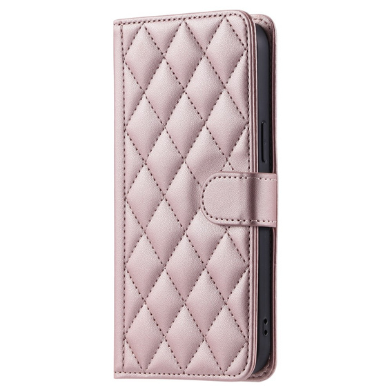 θήκη πτερύγιο για Samsung Galaxy S24 FE, Rhombus Crossbody Leather, ροζ rose gold