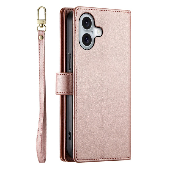 Θήκη με πτερύγιο για iPhone 16 Plus, Wallet Zipper Pocket, ροζ