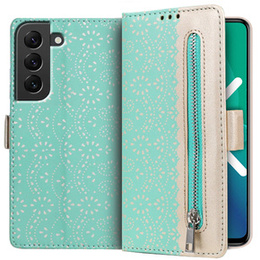 θήκη πτερύγιο για Samsung Galaxy S22+ Plus 5G, Wallet Pocket Zipper Lace, πράσινη