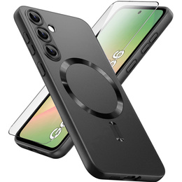 Θήκη για Samsung Galaxy A56, ColorMag, για MagSafe, μαύρη + γυαλί 9H, μετριασμένο