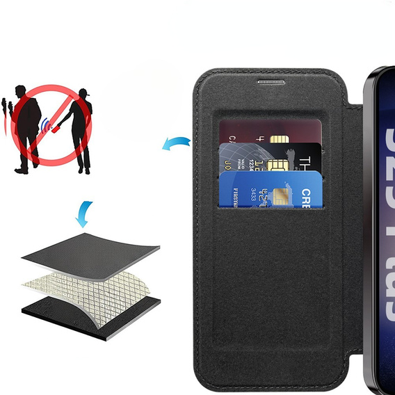 Θήκη με πτερύγιο για Samsung Galaxy S25+ Plus, RFID Rhombus Wallet MagSafe CamShield, μαύρη